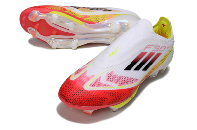 Unisex Adidas F50+ Elite Lightstrike Pro Laceless FG Football Boots - White/Red/Yellow