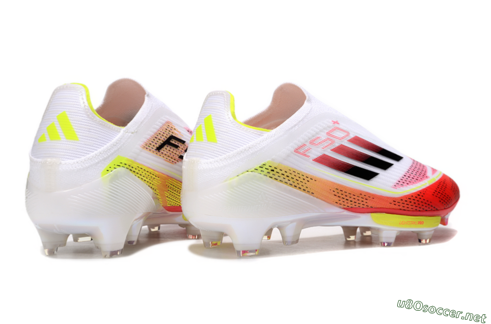 Unisex Adidas F50+ Elite Lightstrike Pro Laceless FG Football Boots - White/Red/Yellow 7