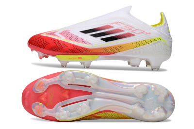 Unisex Adidas F50+ Elite Lightstrike Pro Laceless FG Football Boots - White/Red/Yellow
