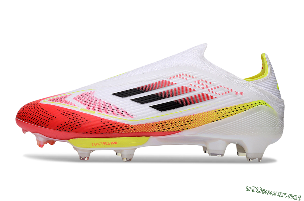 Unisex Adidas F50+ Elite Lightstrike Pro Laceless FG Football Boots - White/Red/Yellow 0