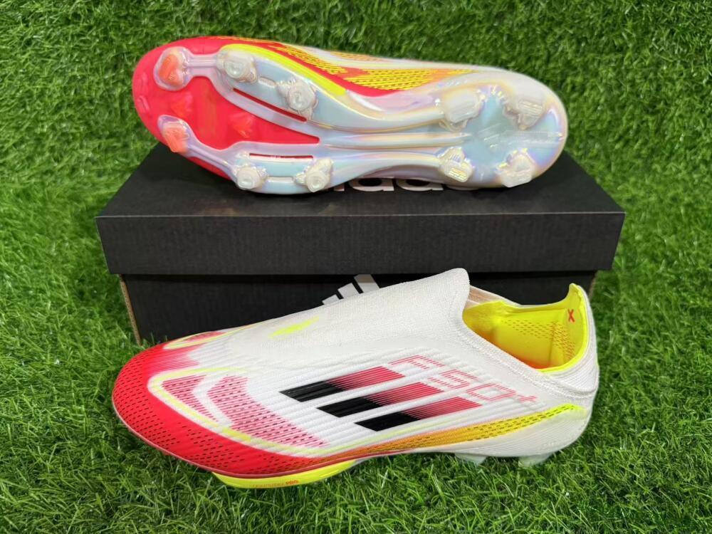 Unisex Adidas F50+ Elite Lightstrike Pro Laceless FG Football Boots - White/Red/Yellow