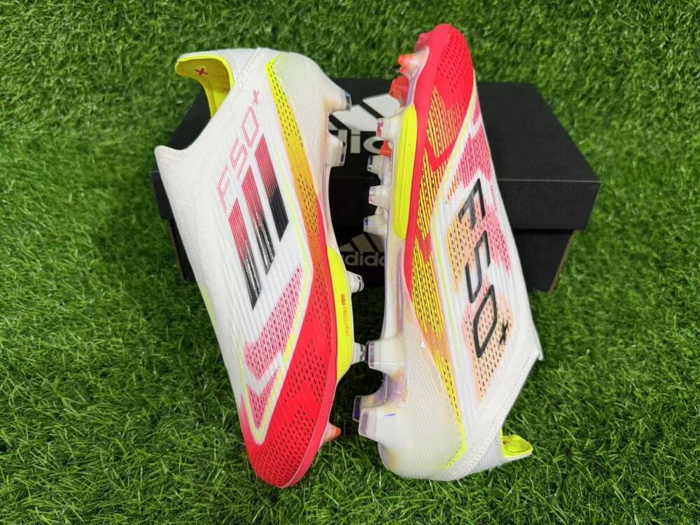 Unisex Adidas F50+ Elite Lightstrike Pro Laceless FG Football Boots - White/Red/Yellow