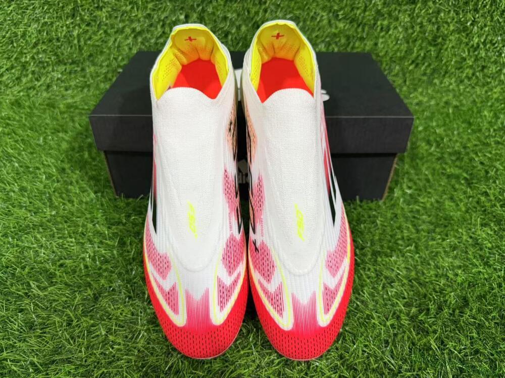 Unisex Adidas F50+ Elite Lightstrike Pro Laceless FG Football Boots - White/Red/Yellow