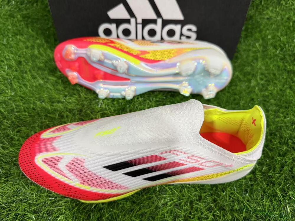 Unisex Adidas F50+ Elite Lightstrike Pro Laceless FG Football Boots - White/Red/Yellow
