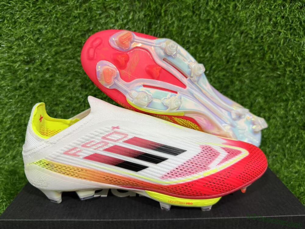 Unisex Adidas F50+ Elite Lightstrike Pro Laceless FG Football Boots - White/Red/Yellow