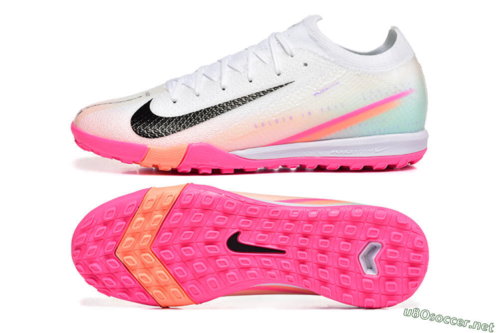 Unisex Nike Air Zoom Mercurial Vapor 16 Elite TF Football Shoes - White/Black/Pink 1