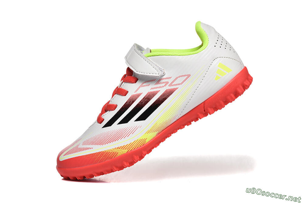 Kids Adidas F50 Elite TF Football Shoes - White/Red/Yellow 8