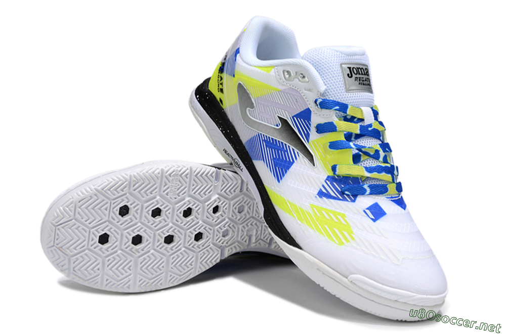 Men's Joma Top Flex IC Football Shoes - White/Blue/Yellow 3