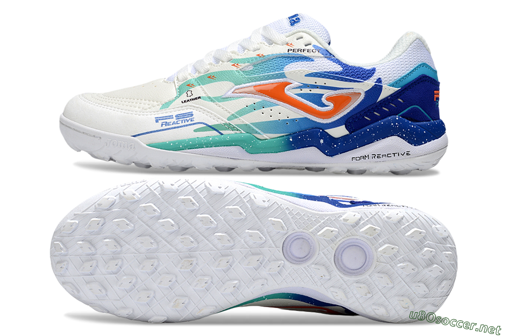 Men's Joma Top Flex IC Football Shoes - White/Blue/Red 1