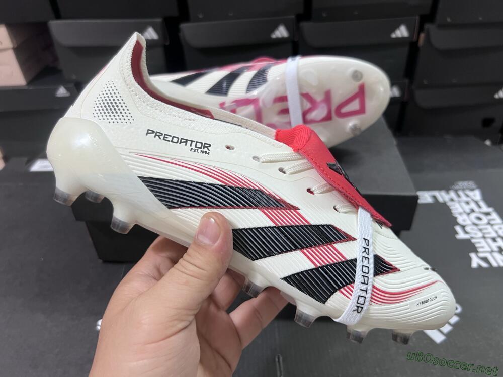 Unisex Adidas Predator 25 Elite Foldover Tongue AG Football Boots - White/Black/Red
