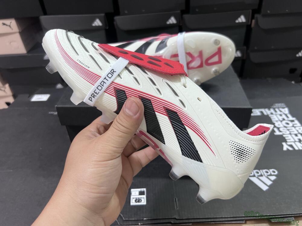 Unisex Adidas Predator 25 Elite Foldover Tongue AG Football Boots - White/Black/Red