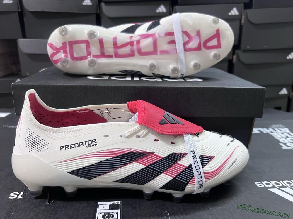 Unisex Adidas Predator 25 Elite Foldover Tongue AG Football Boots - White/Black/Red
