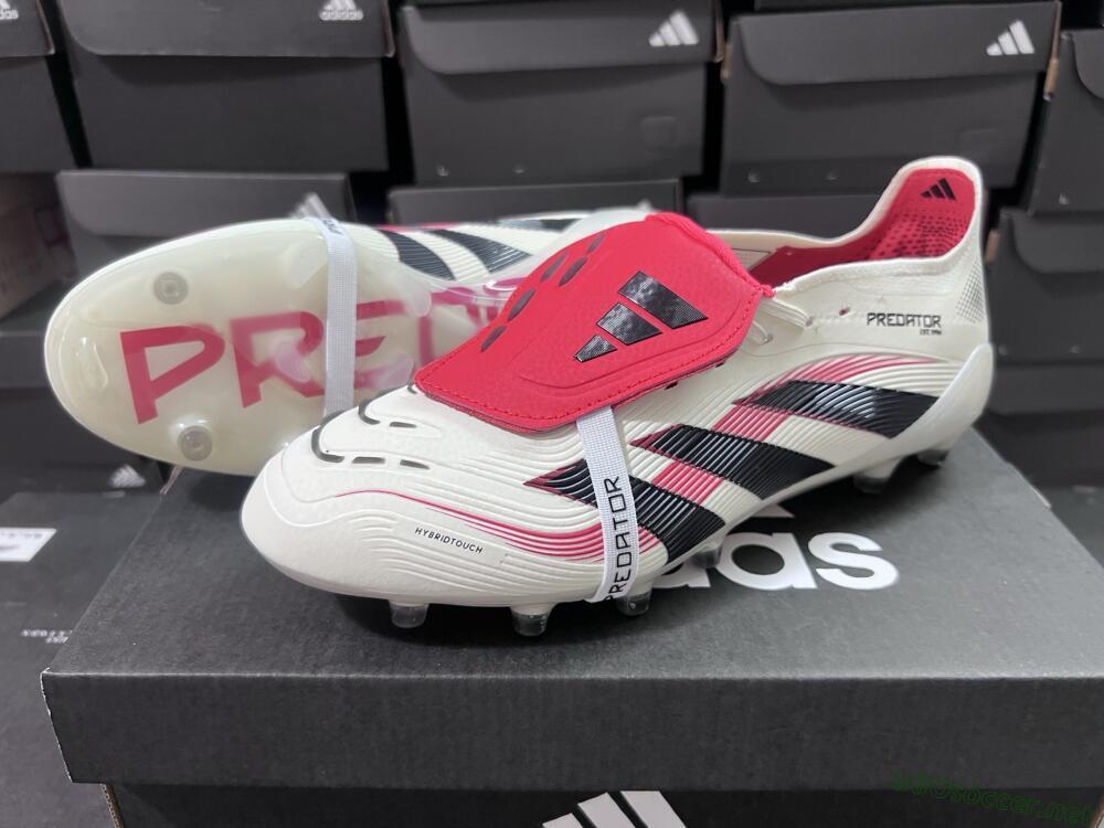 Unisex Adidas Predator 25 Elite Foldover Tongue AG Football Boots - White/Black/Red