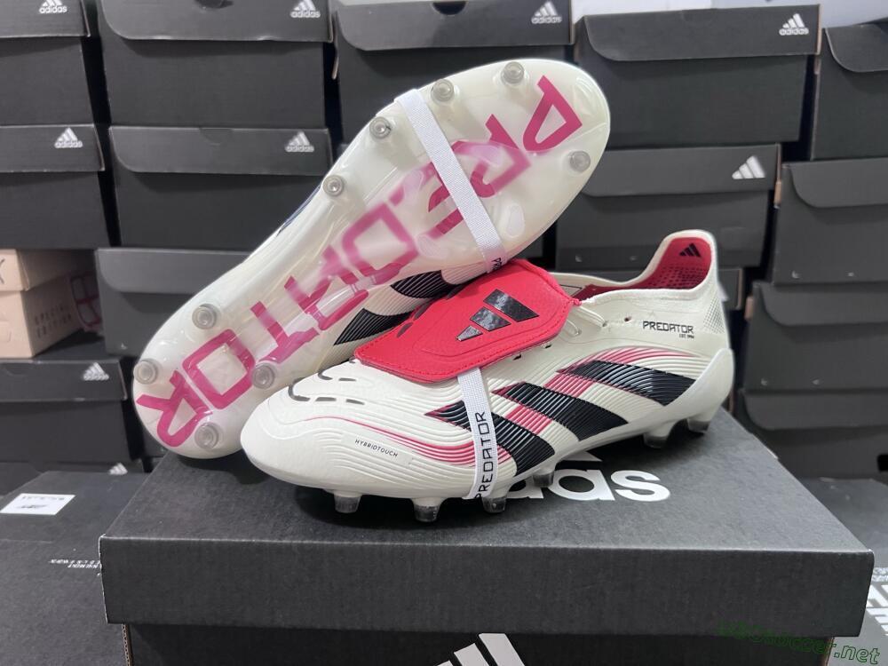 Unisex Adidas Predator 25 Elite Foldover Tongue AG Football Boots - White/Black/Red