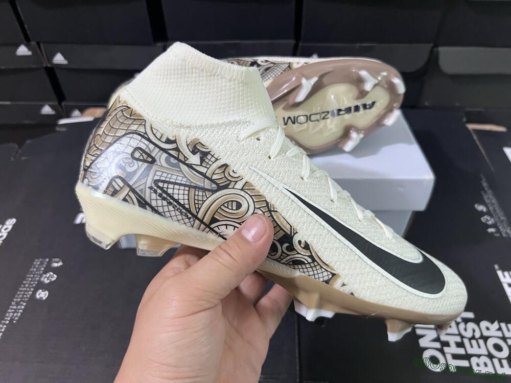 Men's Nike Air Zoom Mercurial Superfly 10 Elite FG Football Boots - Beige/Black/Yellow