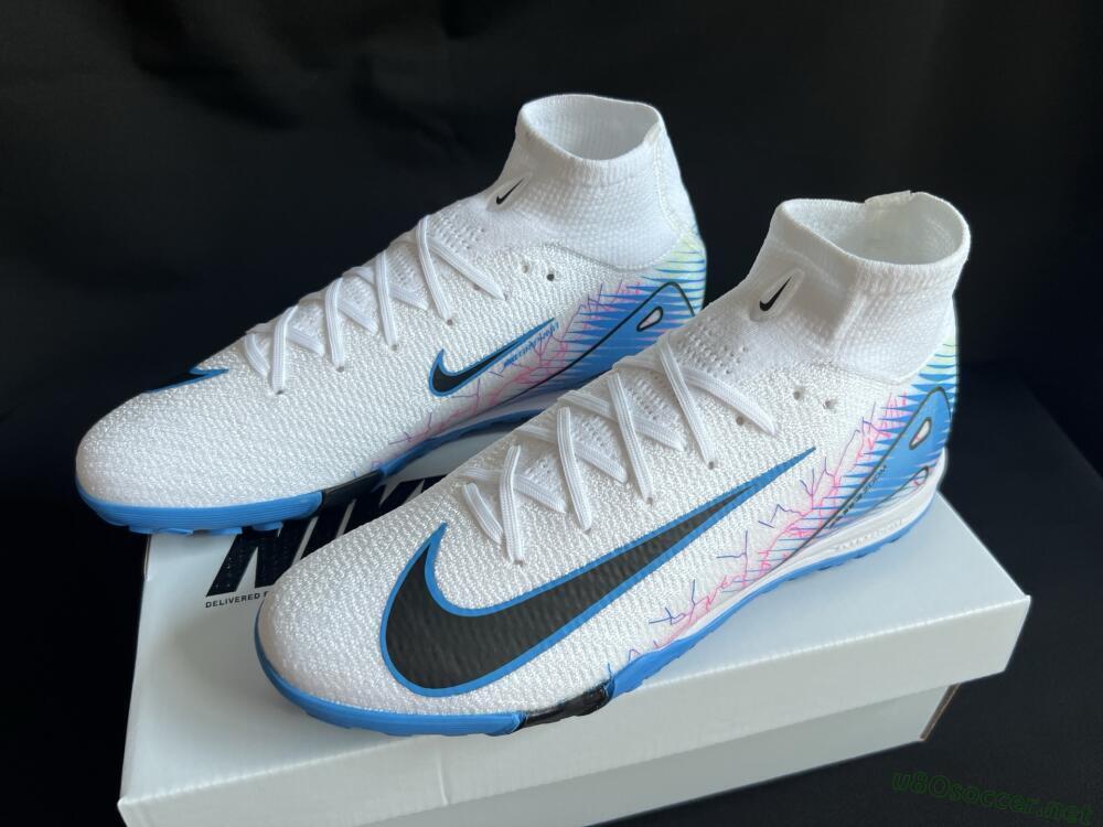 Unisex Nike Air Zoom Mercurial Superfly 10 Elite TF Football Shoes - White/Blue/Black