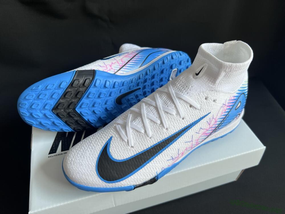 Unisex Nike Air Zoom Mercurial Superfly 10 Elite TF Football Shoes - White/Blue/Black