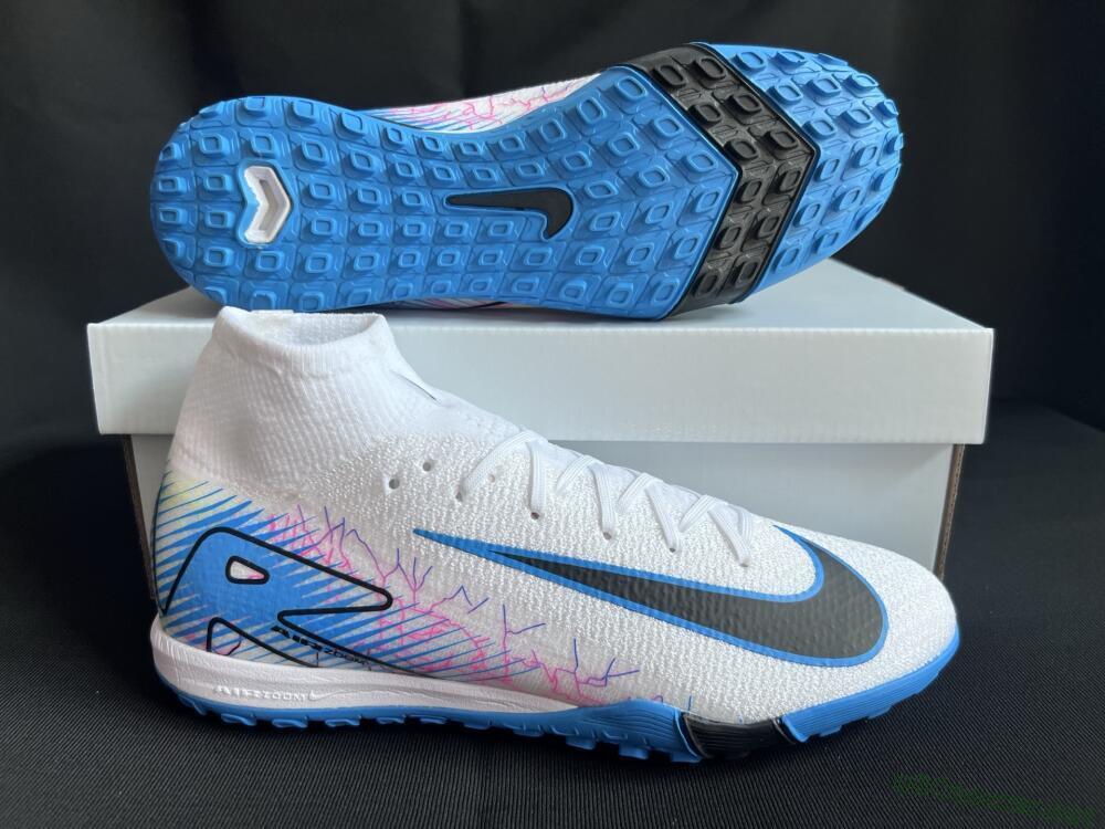 Unisex Nike Air Zoom Mercurial Superfly 10 Elite TF Football Shoes - White/Blue/Black
