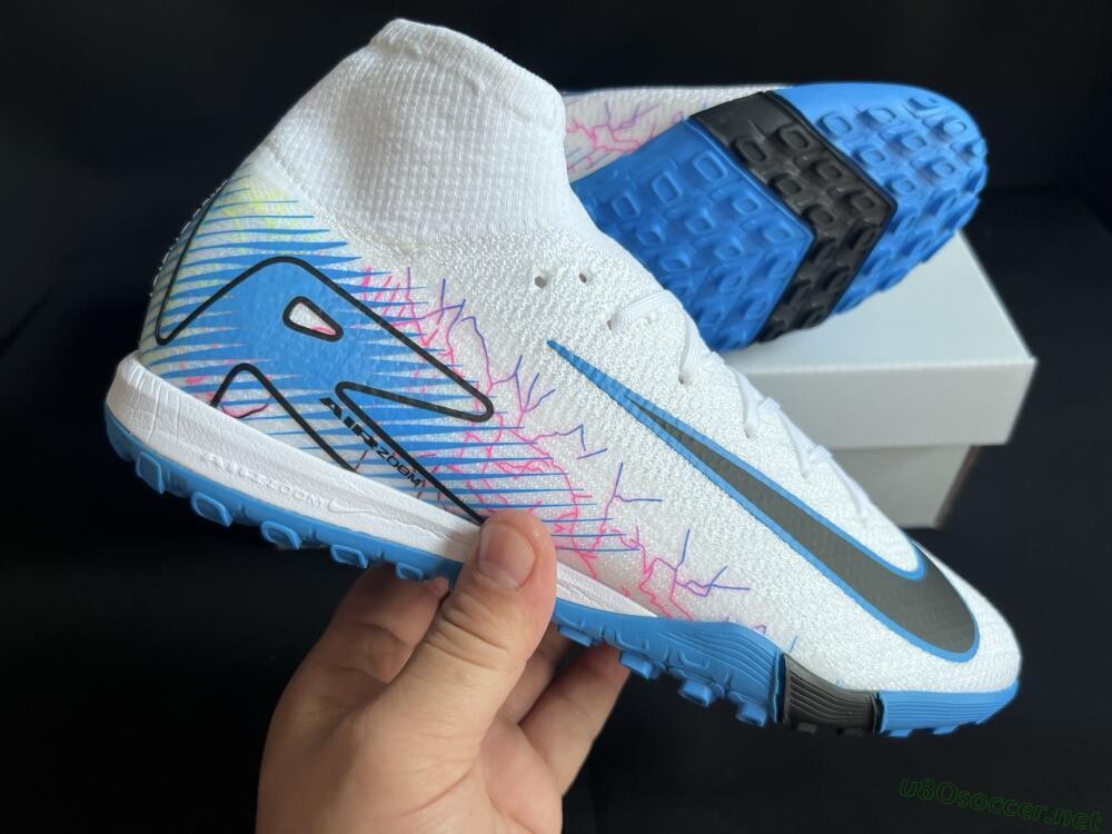 Unisex Nike Air Zoom Mercurial Superfly 10 Elite TF Football Shoes - White/Blue/Black