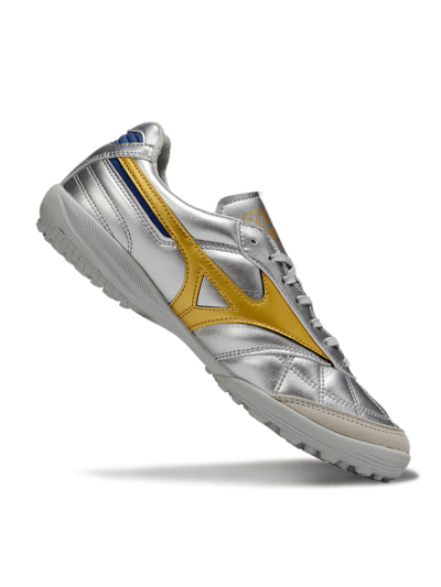 Men's Mizuno Morelia Neo 4 TF Football Shoes - Silver/Grey/Gold