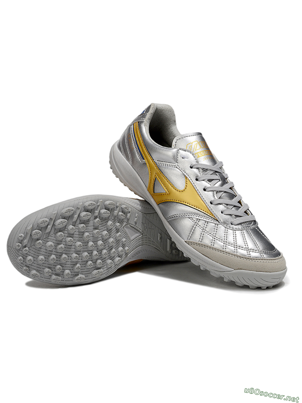 Men's Mizuno Morelia Neo 4 TF Football Shoes - Silver/Grey/Gold 3
