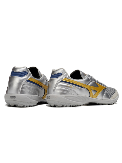 Men's Mizuno Morelia Neo 4 TF Football Shoes - Silver/Grey/Gold