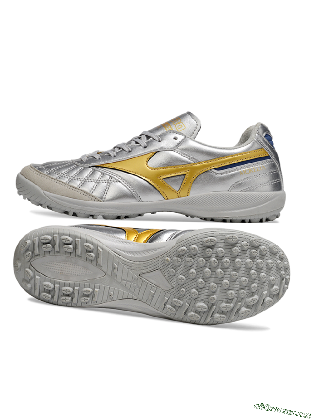Men's Mizuno Morelia Neo 4 TF Football Shoes - Silver/Grey/Gold 1