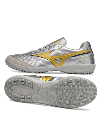 Men's Mizuno Morelia Neo 4 TF Football Shoes - Silver/Grey/Gold