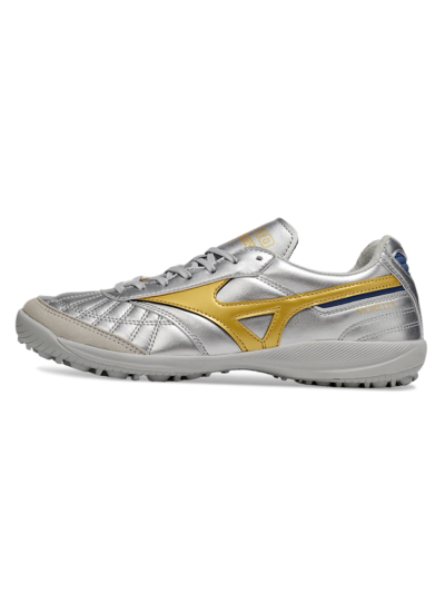 Men's Mizuno Morelia Neo 4 TF Football Shoes - Silver/Grey/Gold