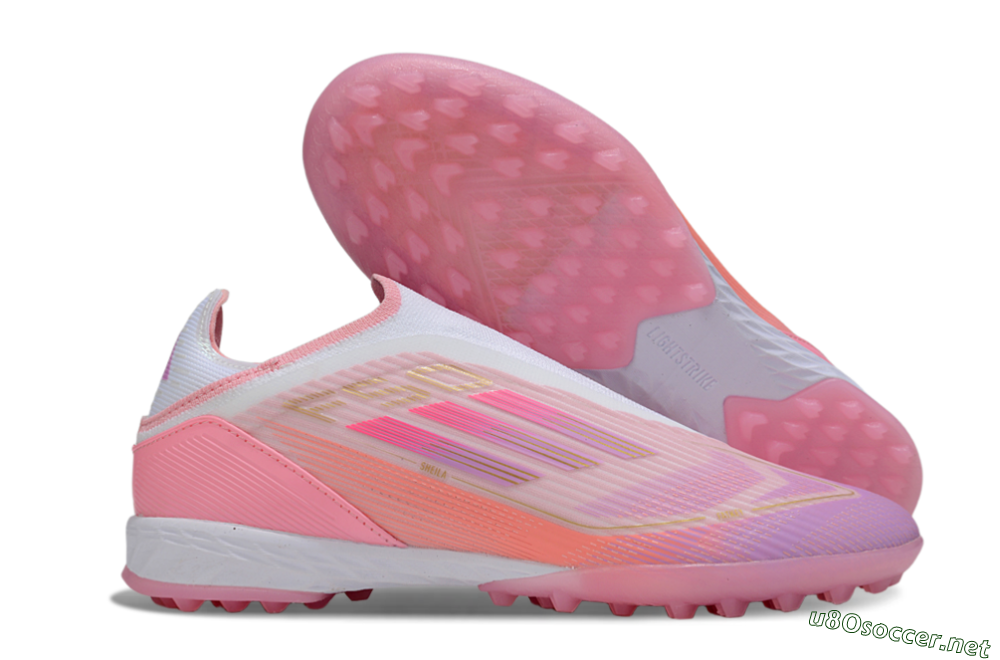 Unisex Adidas F50 Elite Laceless TF Football Shoes - Pink/Purple/Gold 2