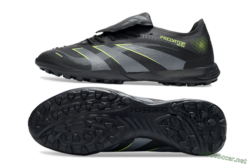 Men's Adidas Predator 25 Elite Foldover Tongue TF Football Shoes - Black/Grey/Yellow 1