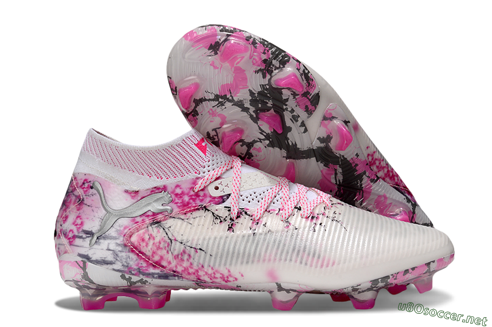 Unisex Puma Future 8 Ultimate FG Football Boots - White/Pink/Silver 2