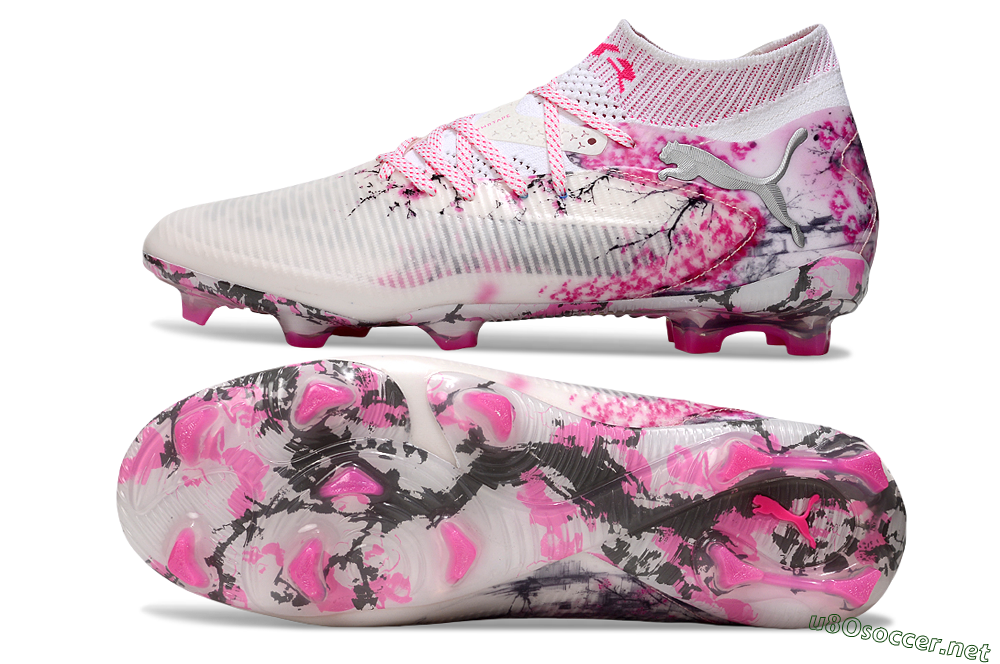 Unisex Puma Future 8 Ultimate FG Football Boots - White/Pink/Silver 1