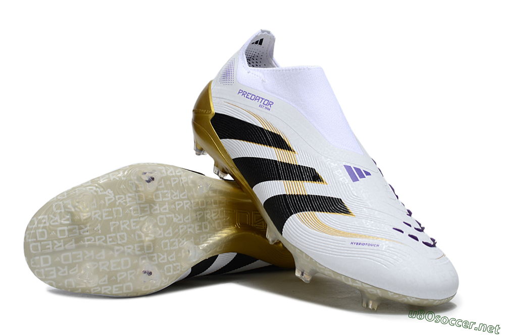 Unisex Adidas Predator 25 Elite Laceless FG Football Boots - White/Black/Gold 3