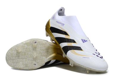 Unisex Adidas Predator 25 Elite Laceless FG Football Boots - White/Black/Gold