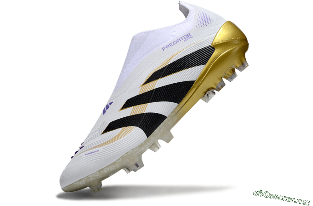 Unisex Adidas Predator 25 Elite Laceless FG Football Boots - White/Black/Gold 5
