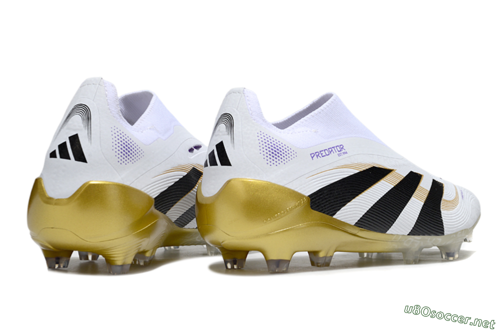 Unisex Adidas Predator 25 Elite Laceless FG Football Boots - White/Black/Gold 6
