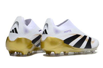 Unisex Adidas Predator 25 Elite Laceless FG Football Boots - White/Black/Gold