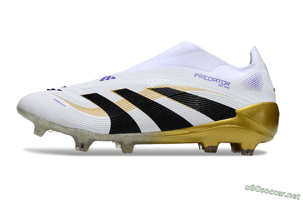 Unisex Adidas Predator 25 Elite Laceless FG Football Boots - White/Black/Gold 0