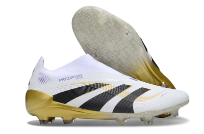 Unisex Adidas Predator 25 Elite Laceless FG Football Boots - White/Black/Gold