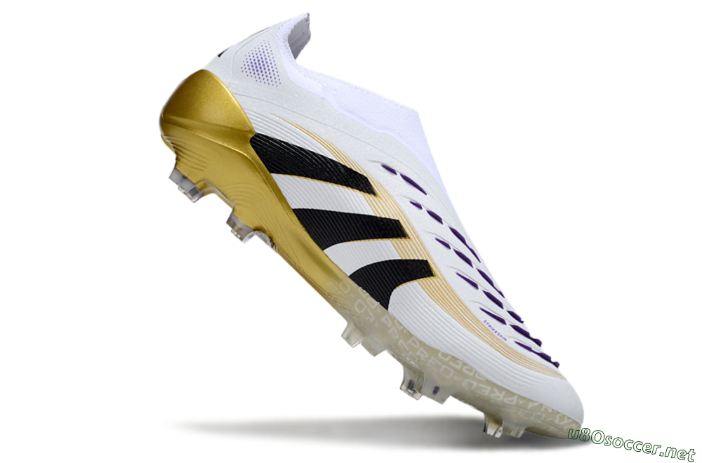 Unisex Adidas Predator 25 Elite Laceless FG Football Boots - White/Black/Gold 4