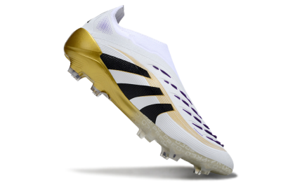 Unisex Adidas Predator 25 Elite Laceless FG Football Boots - White/Black/Gold