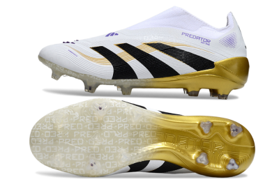 Unisex Adidas Predator 25 Elite Laceless FG Football Boots - White/Black/Gold