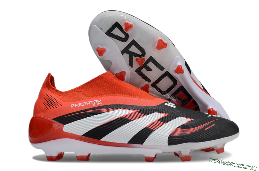 Unisex Adidas Predator 25 Elite Foldover Tongue Laceless FG Football Boots - Black/Red/White 2