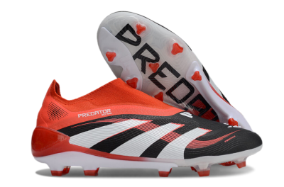 Unisex Adidas Predator 25 Elite Foldover Tongue Laceless FG Football Boots - Black/Red/White