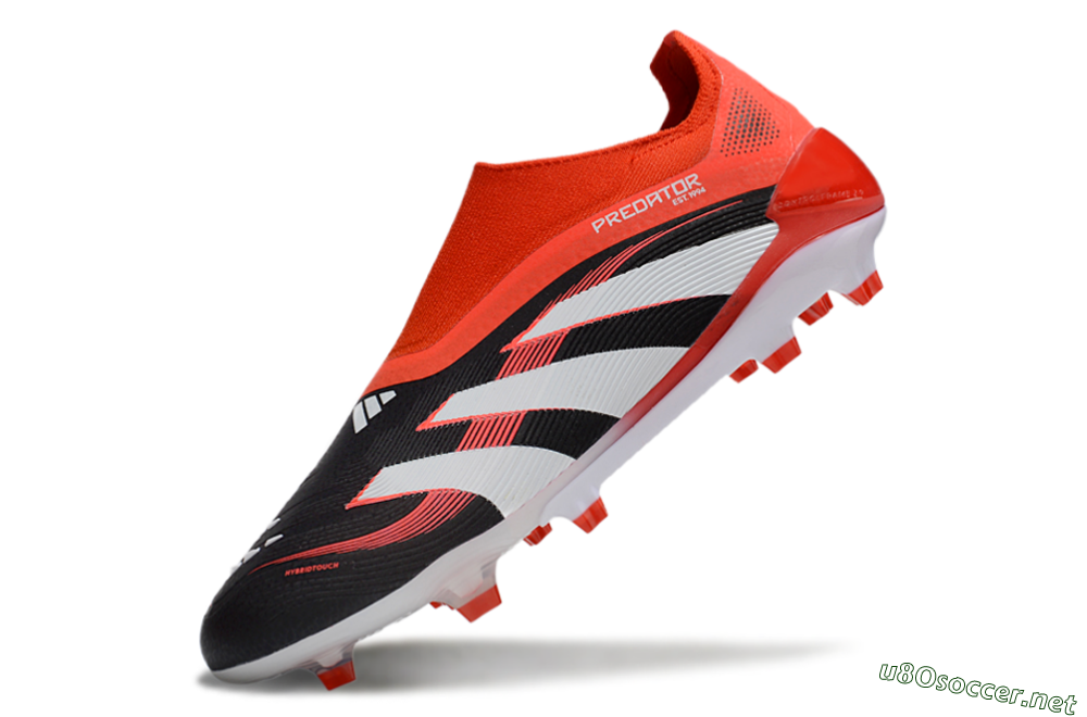 Unisex Adidas Predator 25 Elite Foldover Tongue Laceless FG Football Boots - Black/Red/White 5