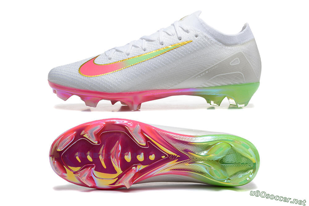 Unisex Nike Air Zoom Mercurial Vapor 16 Elite FG Football Boots - White/Pink/Yellow 1