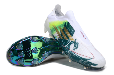 Men's Adidas F50 Elite Laceless FG Football Boots - White/Green/Yellow