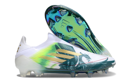 Men's Adidas F50 Elite Laceless FG Football Boots - White/Green/Yellow