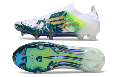 Men's Adidas F50 Elite Laceless FG Football Boots - White/Green/Yellow